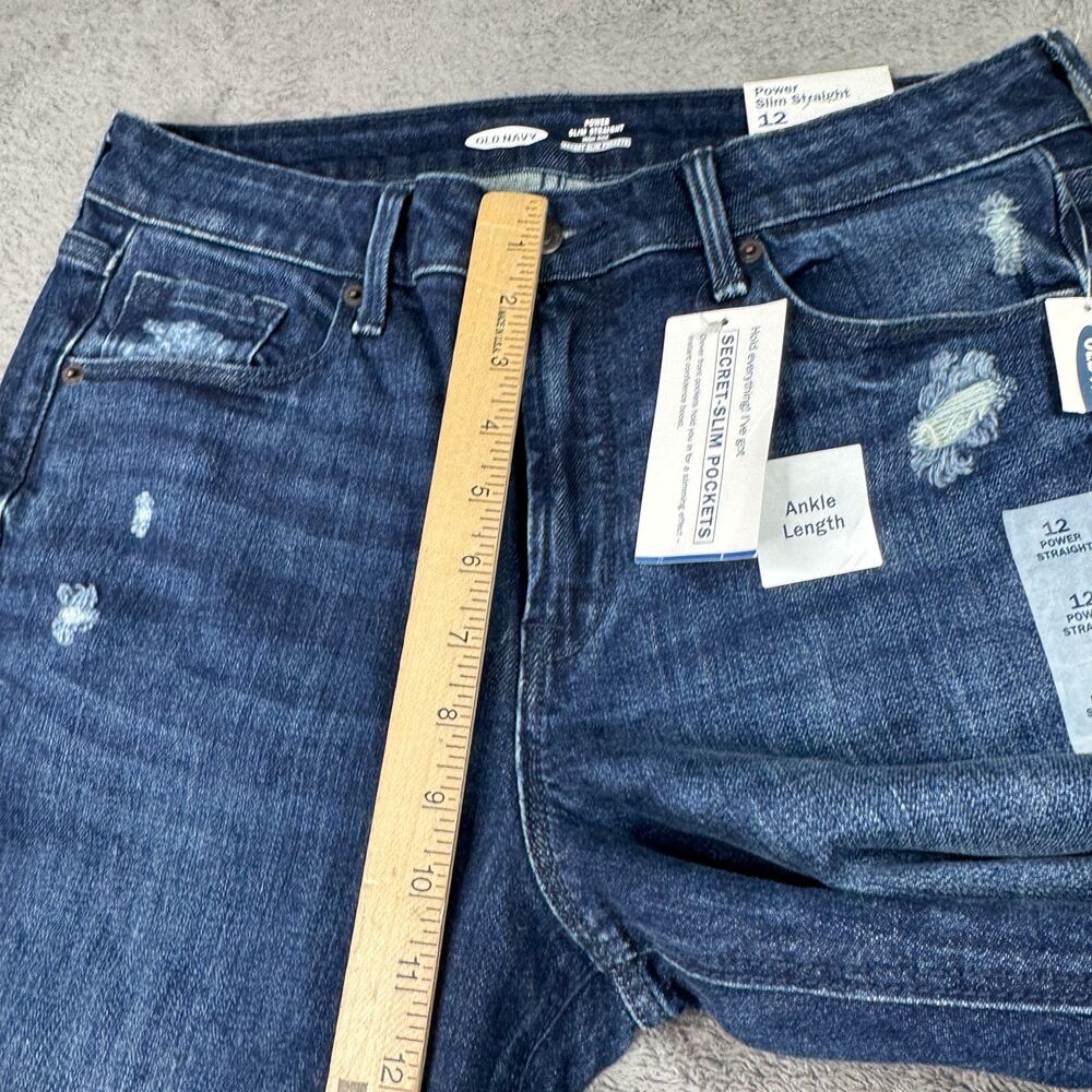 Old Navy Power Slim Straight Jeans NEW Womens 12 Distressed Blue Denim Secret - Picture 9 of 10